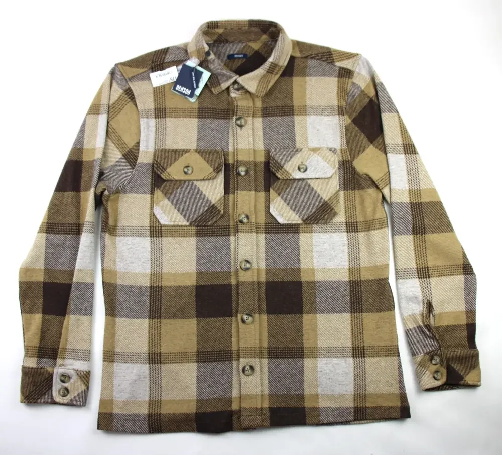 Benson Shirt Mens XL Brown Vienna Plaid Jersey Button Down Overshirt NWT $195